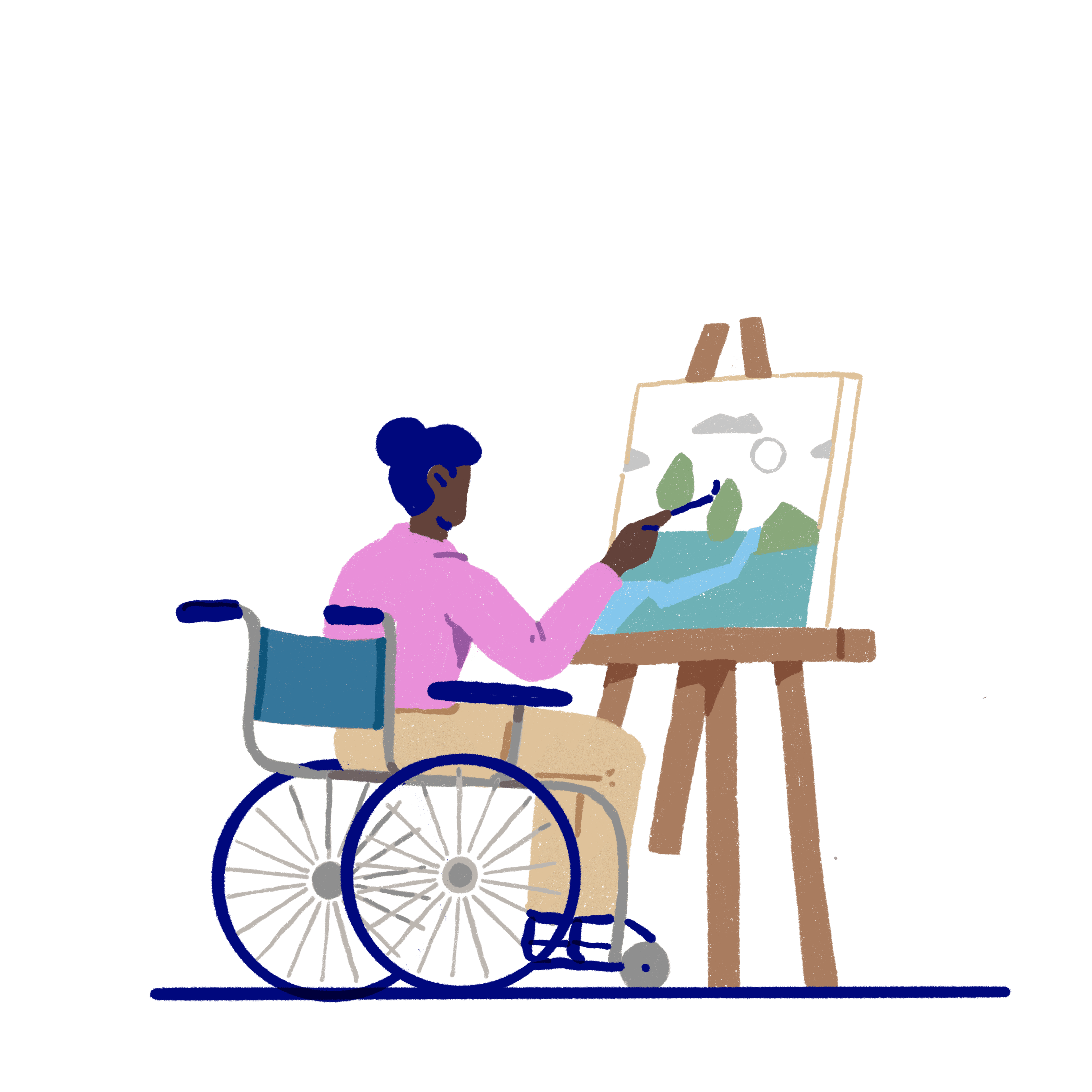 Person in a wheelchair painting a picture on an easel