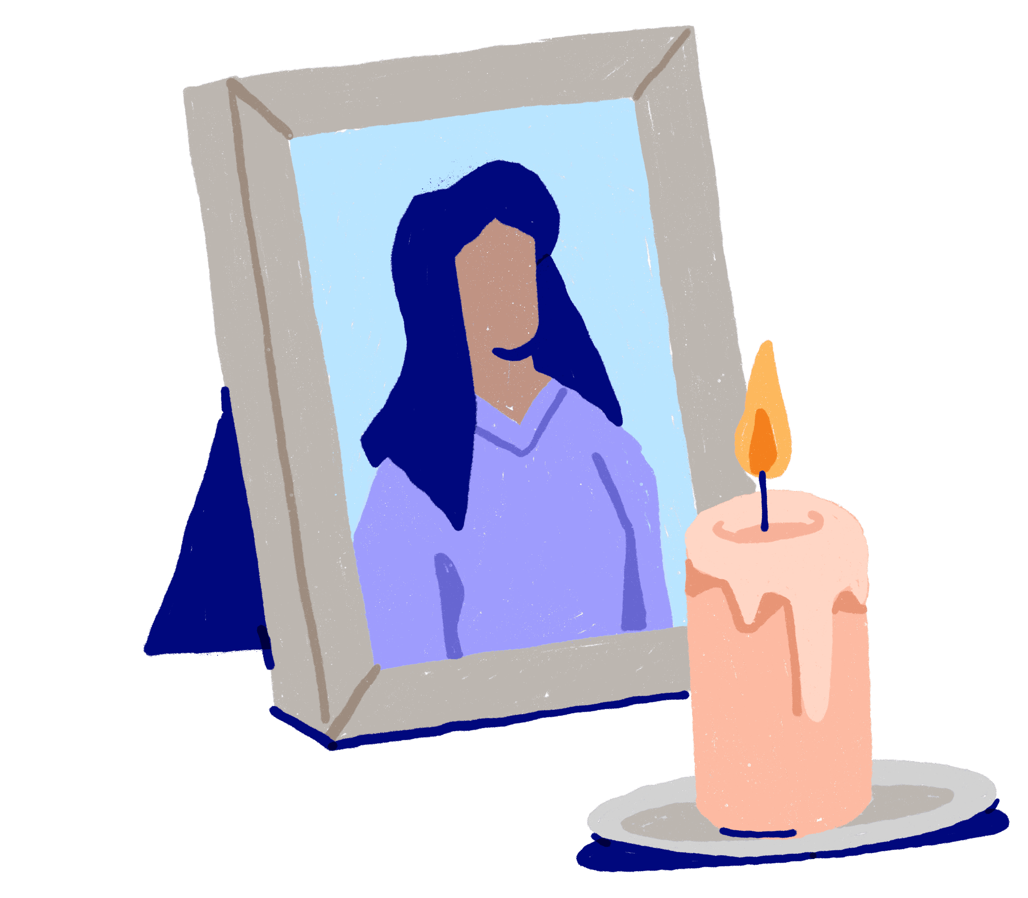 Photo frame of a portrait of person next to a lit candle