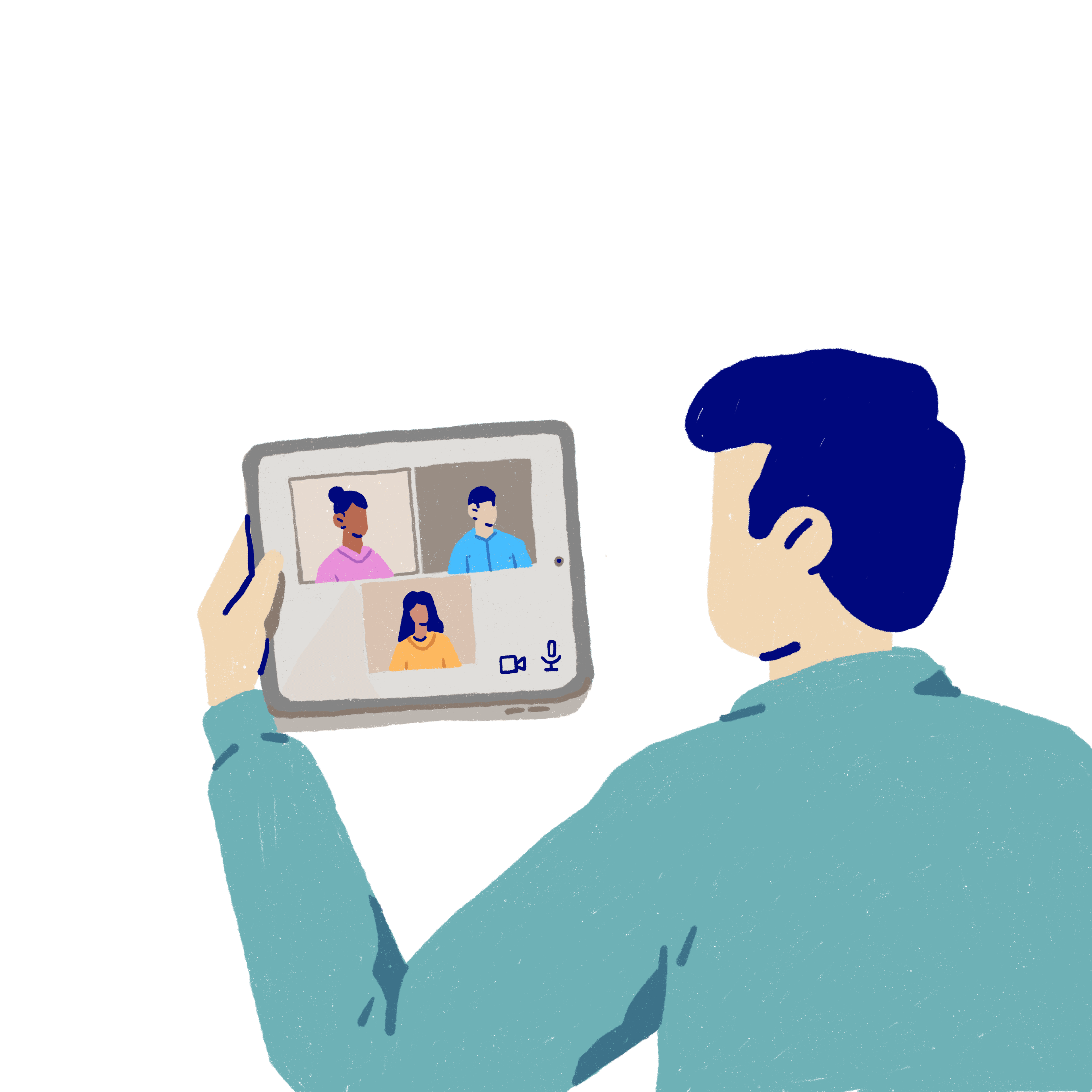 Person doing a video call on a tablet