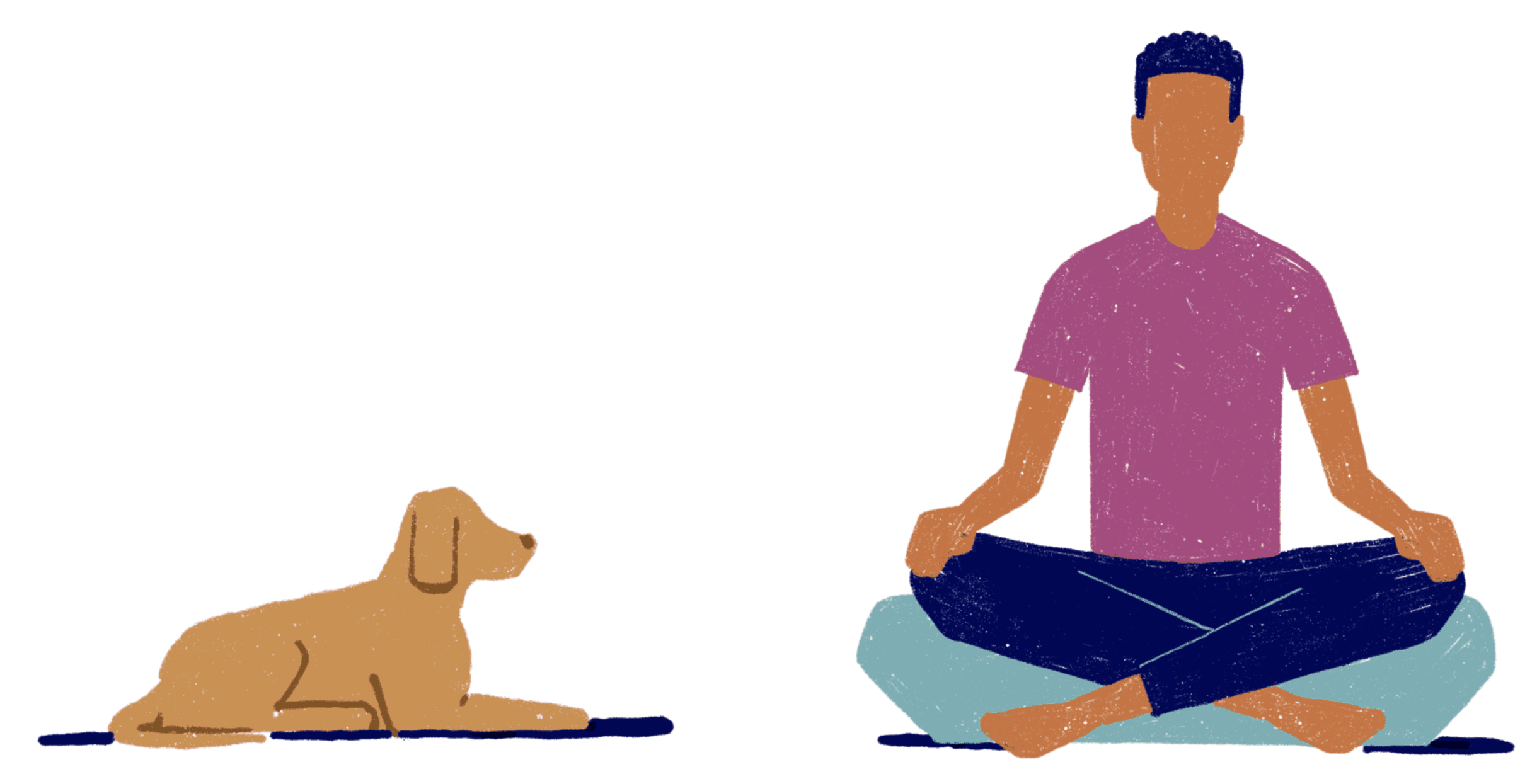 Person meditating next to a dog